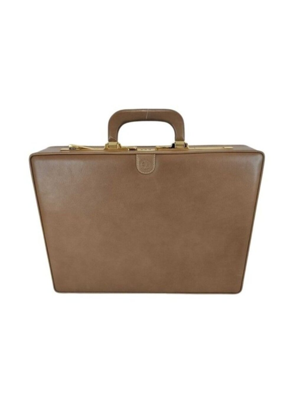 Loewe Attache Case Brown Leather Handbag Business Bag Gold
